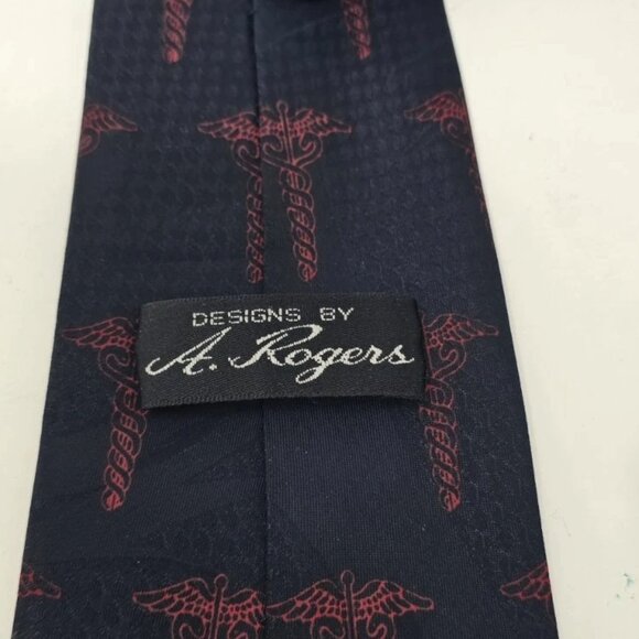Designs by A. Rogers men blue red medical necktie Caduceus - Picture 3 of 5